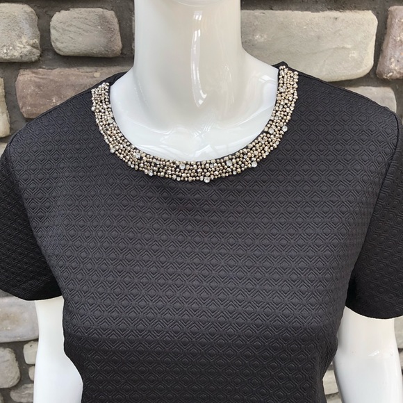 🔴Black Short Sleeve Beaded Collar Top sz L - Picture 2 of 9